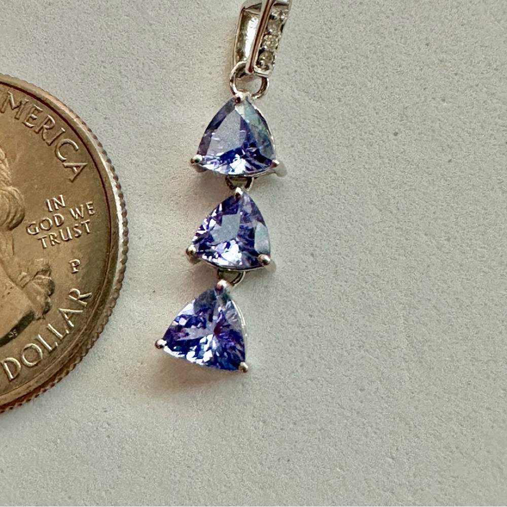 14k solid white gold  diamond and tanzanite dangle Pendant